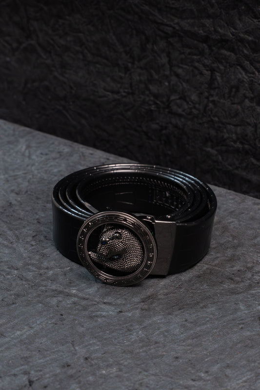 Premium Genuine Leather Belt for Men - Black Panther Buckle
