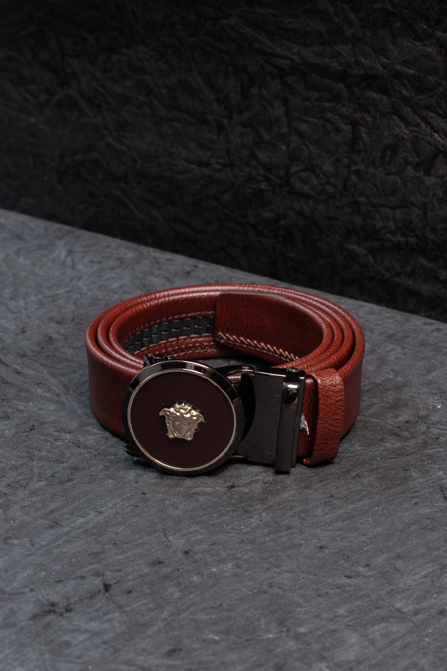 Premium Genuine Leather Belt for Men - Versace Round Buckle