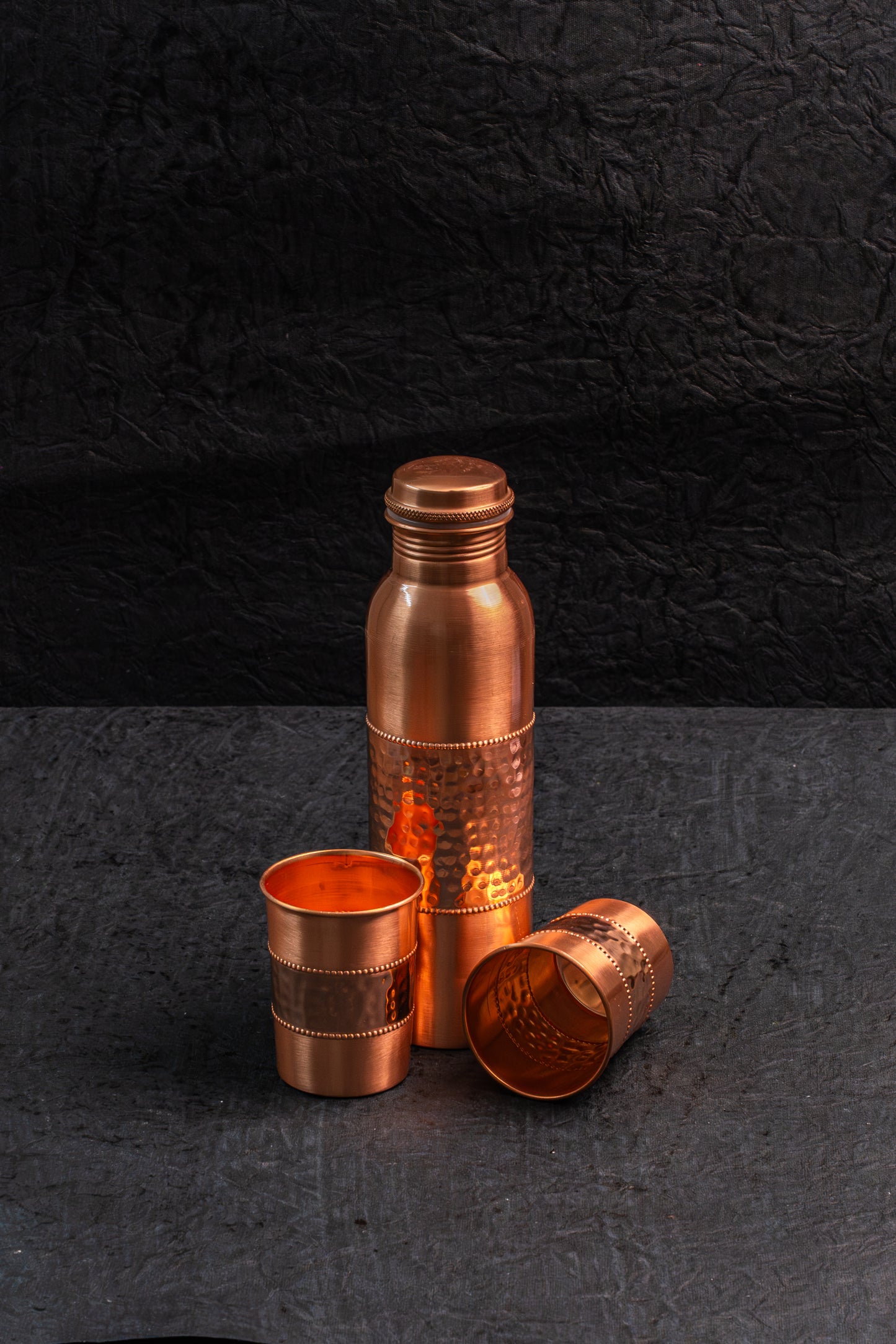 Hammered Copper Bottle Set with Glass