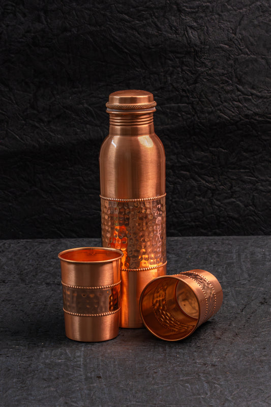 Hammered Copper Bottle Set with Glass